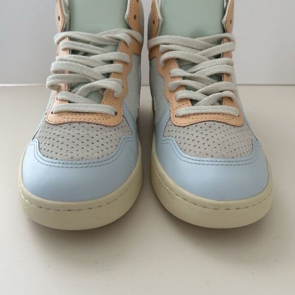 Veja V-15 Leather And Suede Sneaker Womens 8 Jade White Multico High Top Shoes - Picture 4 of 10